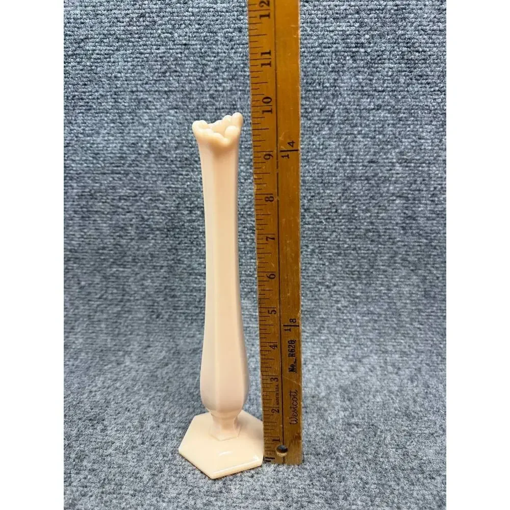 Vintage Milk Glass Bud Vase Cream Tall Scalloped Rim Hex Base